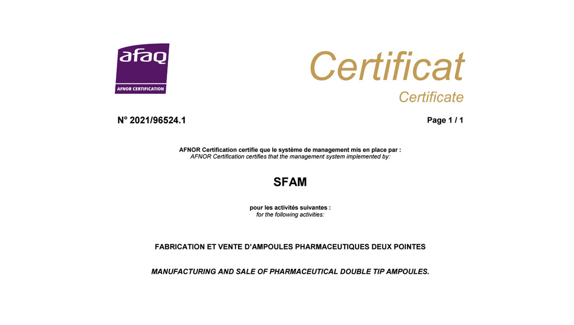 AFAQ ISO 15378 certification, quality assurance of pharmaceutical packaging