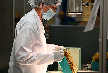 Medication manufacturing process in a factory.